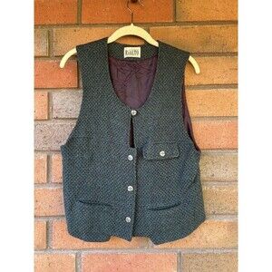 Rialto Tweed Vest 1950's 1960's Wool‎ Accent Buttons | Green | Women Size XS